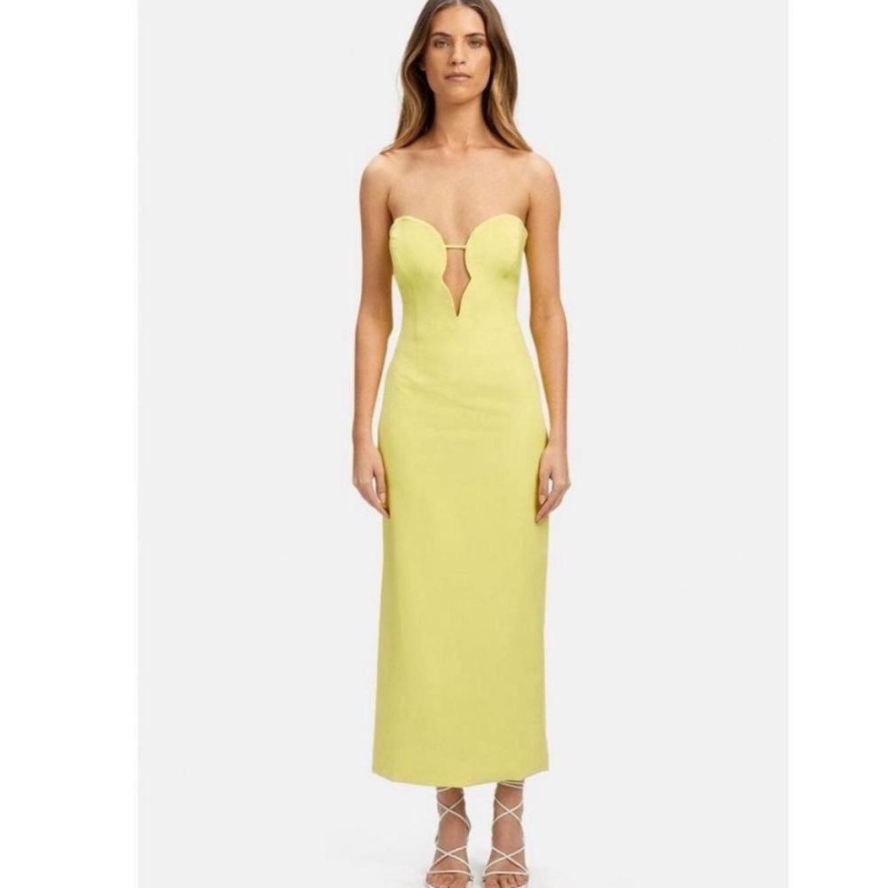 Bardot Eleni Midi Dress in Yellow. Size 4.